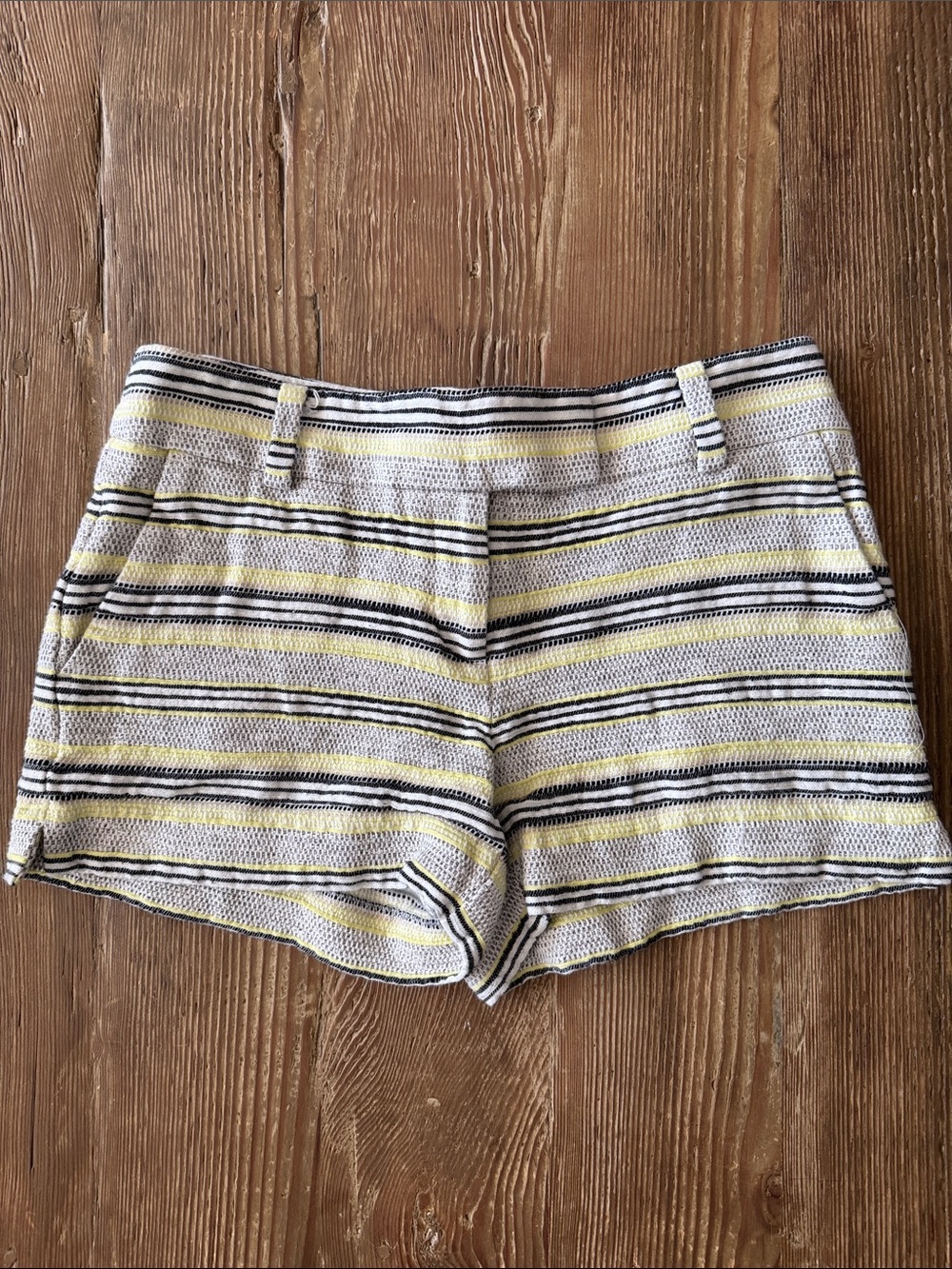 LOFT Yellow, White & Black Striped High-Waist Knit Shorts